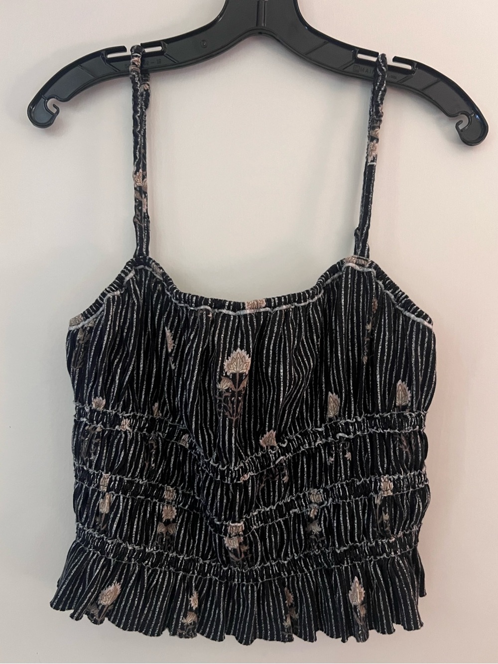 WEE THE FREE Smocked Floral Stripe Cami Tank Top - Black / Cream